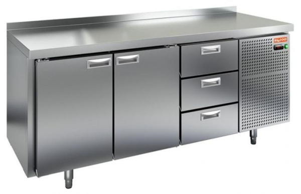 Холодильный стол HICOLD BN 113 BR2 TN, бок, 3 ящика, 2 двери (-2...+10°С)